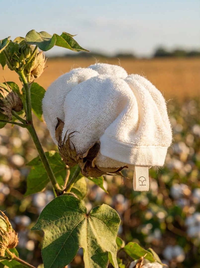 Result: a finished towel growing on a cotton plant